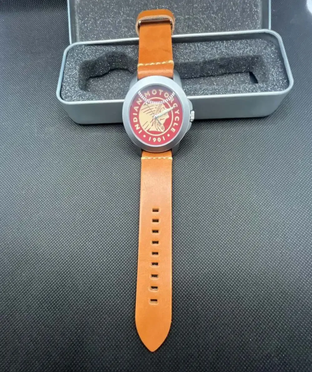 Indian Motorcycle 1901 Logo Leather Band Wrist Watch with Presentation Tin